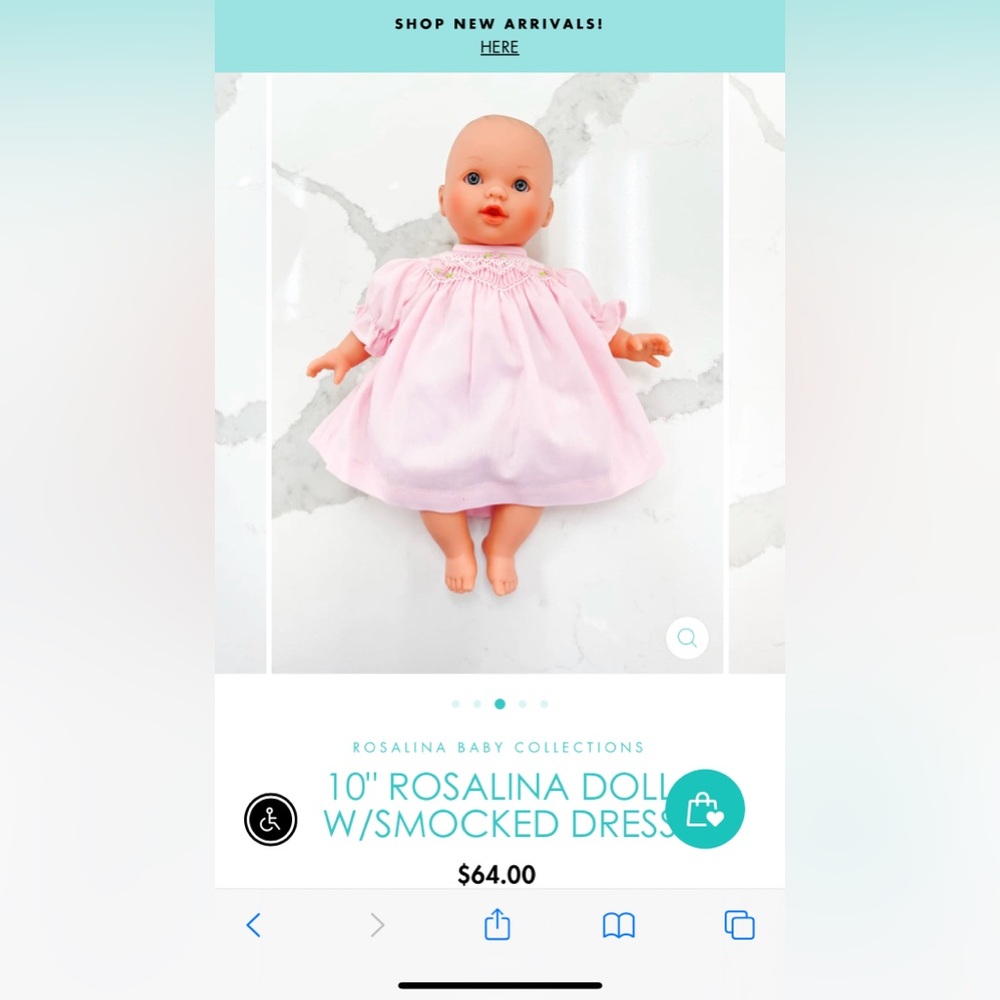 Rosalina 10” bald baby, blue eyes with bonnet